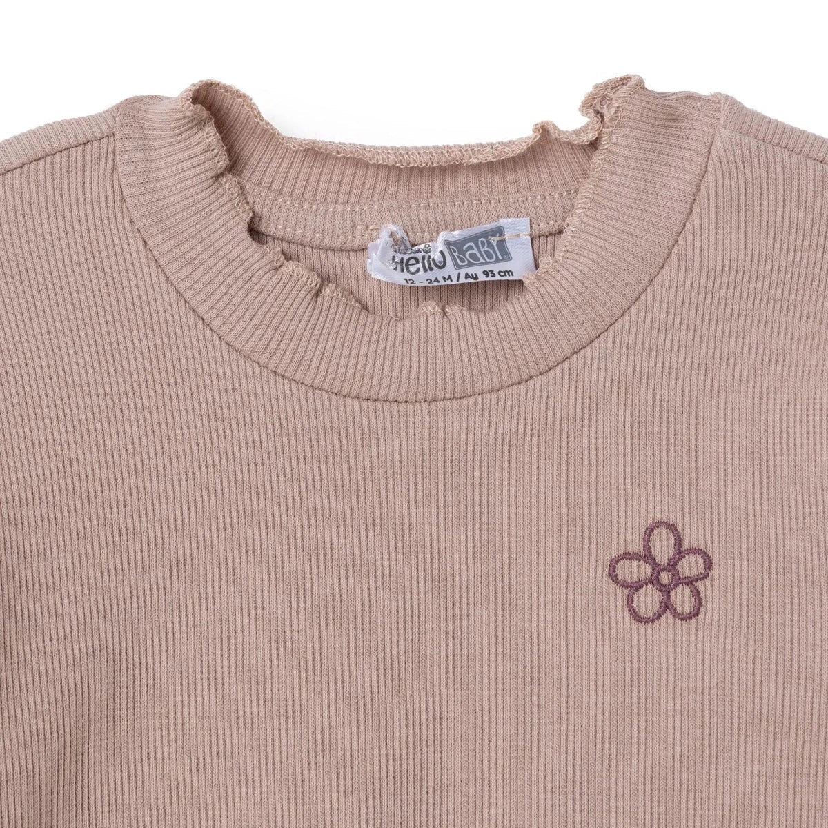 HelloBaby Frill Neck Embroidered Long Sleeve Baby T-Shirt (3-6 Months to 2-3 Years) - Brown