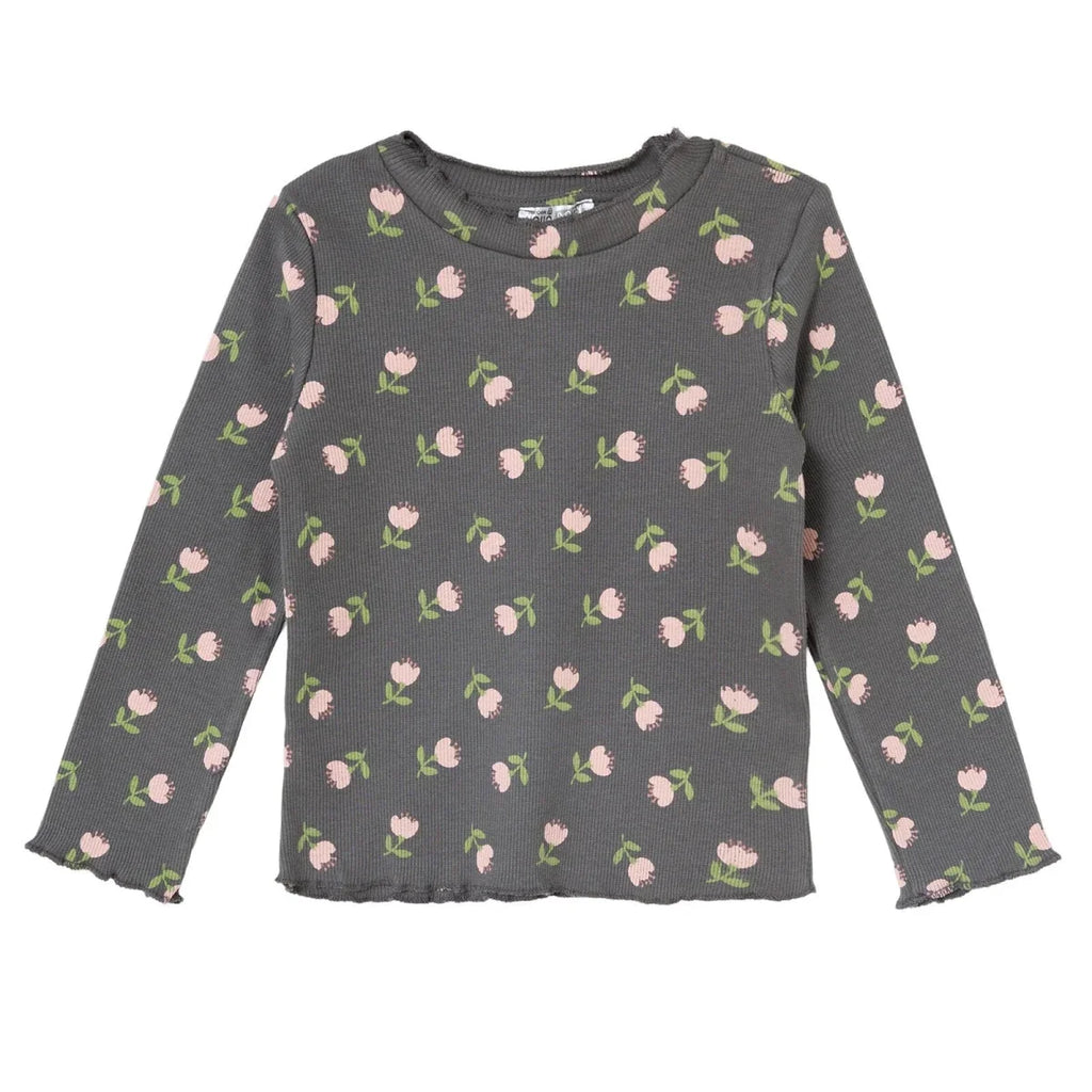 HelloBaby Frill Neck Floral Print Long Sleeve Baby T-Shirt (3-6 Months to 2-3 Years) - Grey Printed