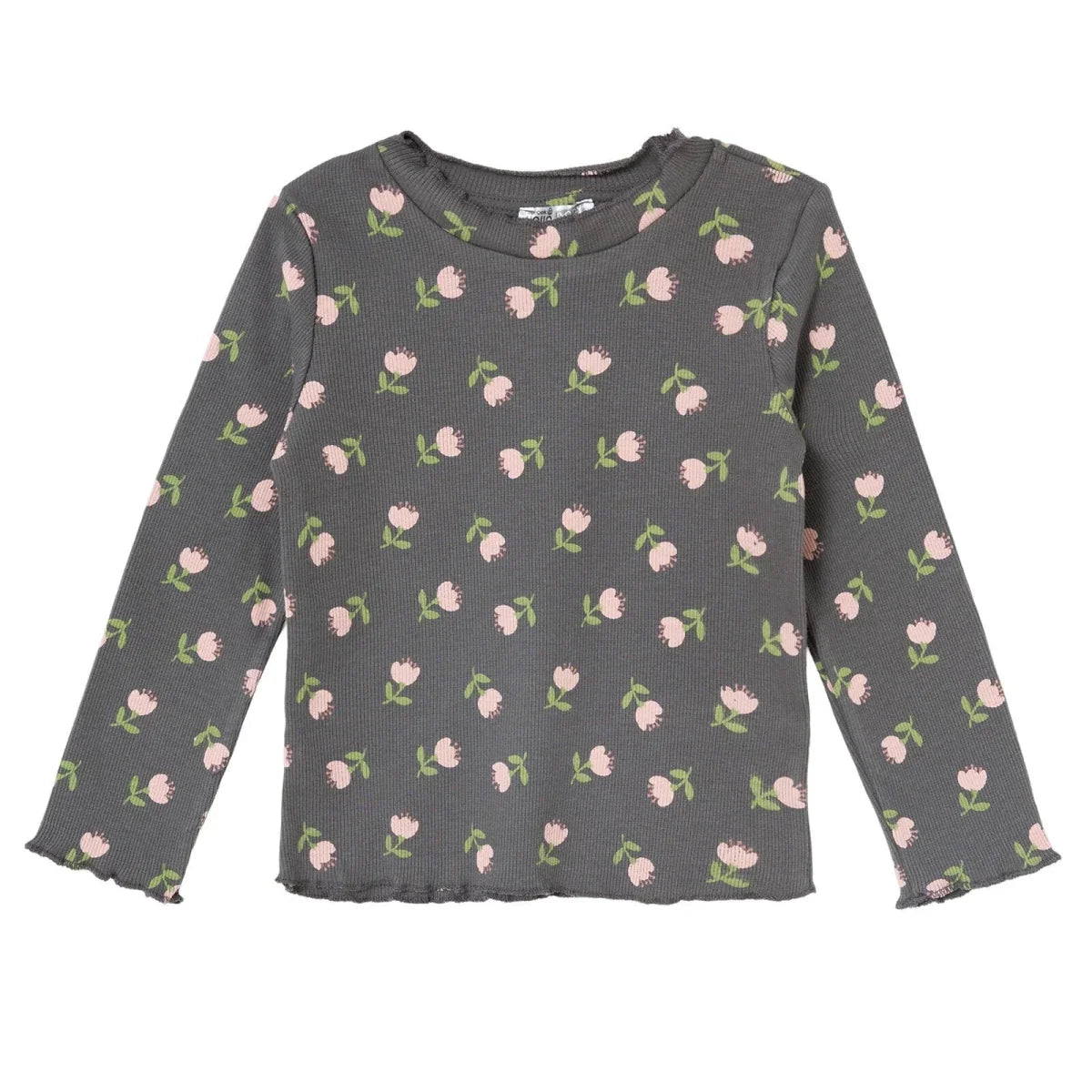 HelloBaby Frill Neck Floral Print Long Sleeve Baby T-Shirt (3-6 Months to 2-3 Years) - Grey Printed