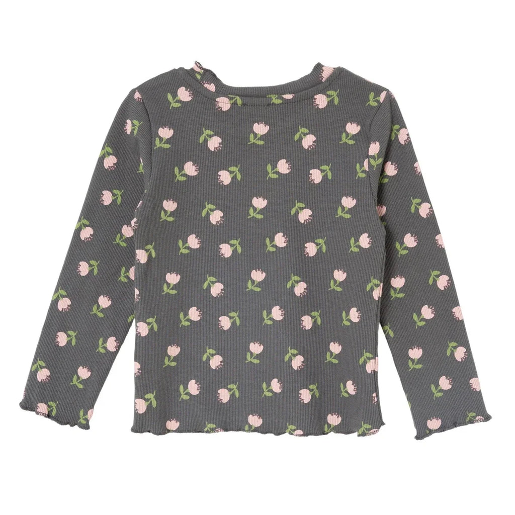 HelloBaby Frill Neck Floral Print Long Sleeve Baby T-Shirt (3-6 Months to 2-3 Years) - Grey Printed