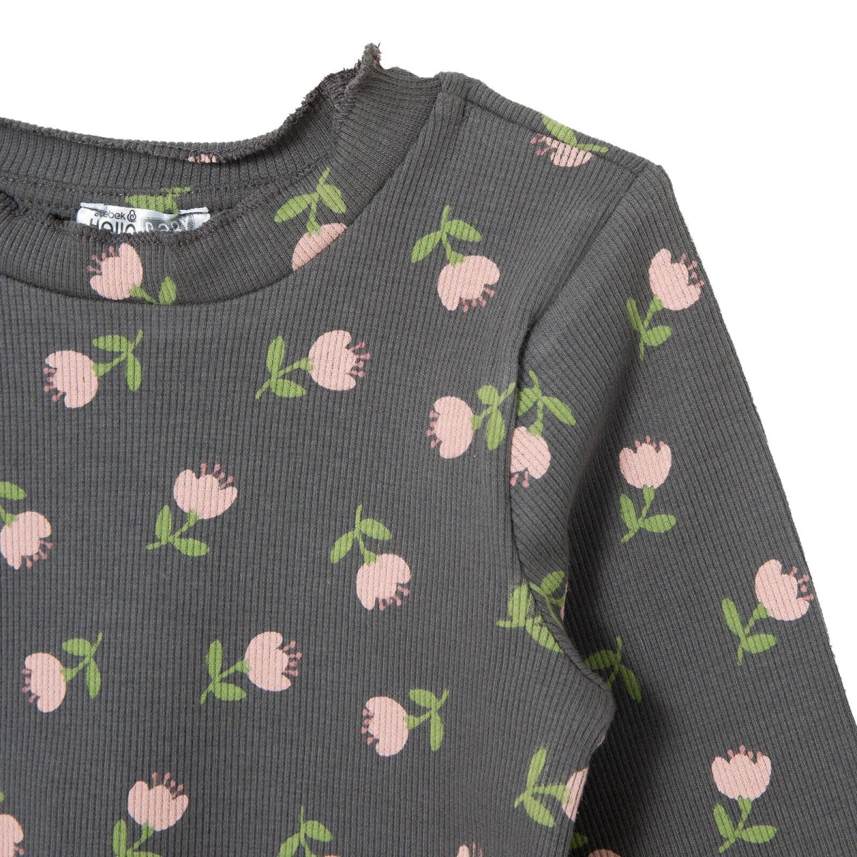 HelloBaby Frill Neck Floral Print Long Sleeve Baby T-Shirt (3-6 Months to 2-3 Years) - Grey Printed