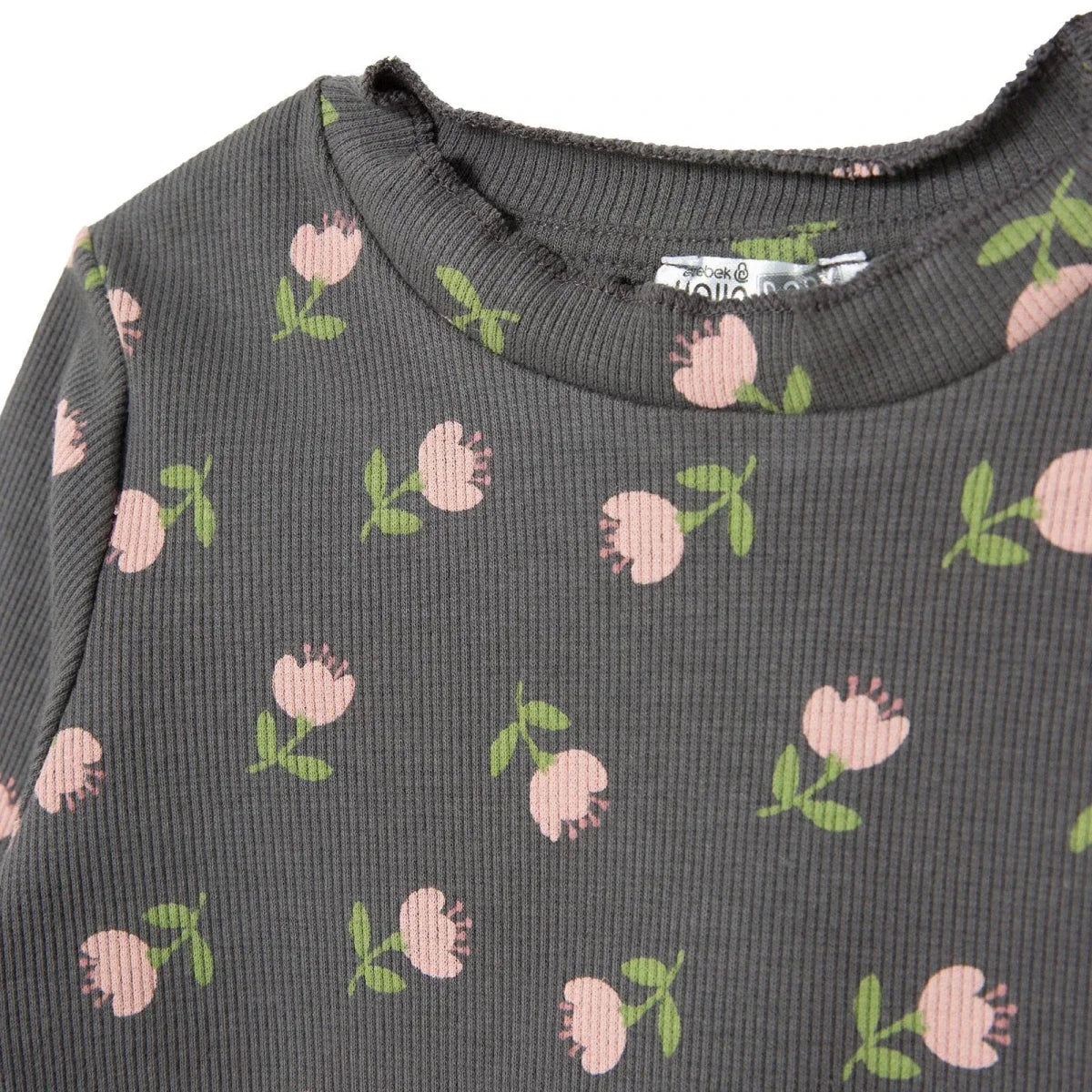 HelloBaby Frill Neck Floral Print Long Sleeve Baby T-Shirt (3-6 Months to 2-3 Years) - Grey Printed
