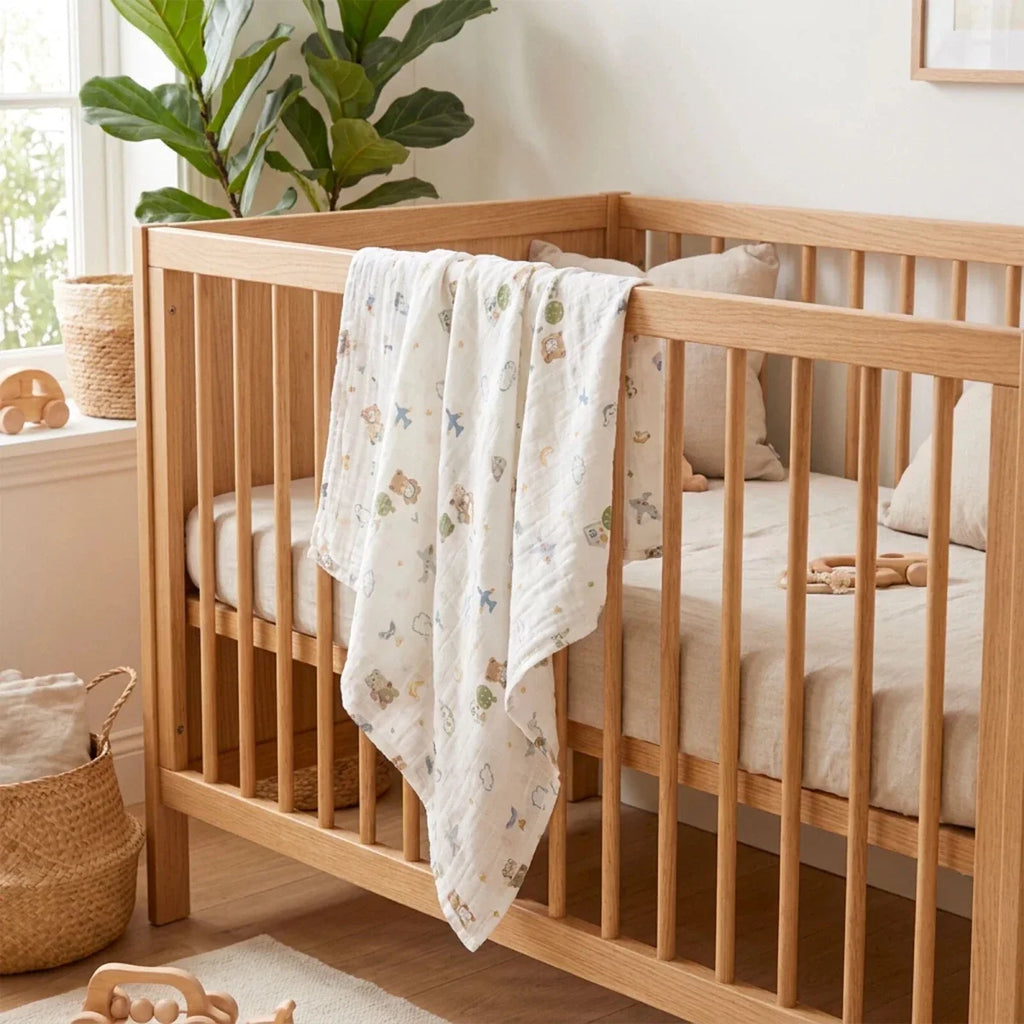Little Dreams Bear Print Muslin Baby Blanket (100 x 110 cm)