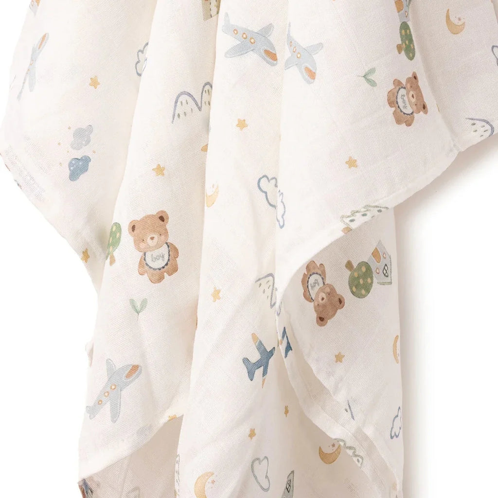 Little Dreams Bear Print Muslin Baby Blanket (100 x 110 cm)