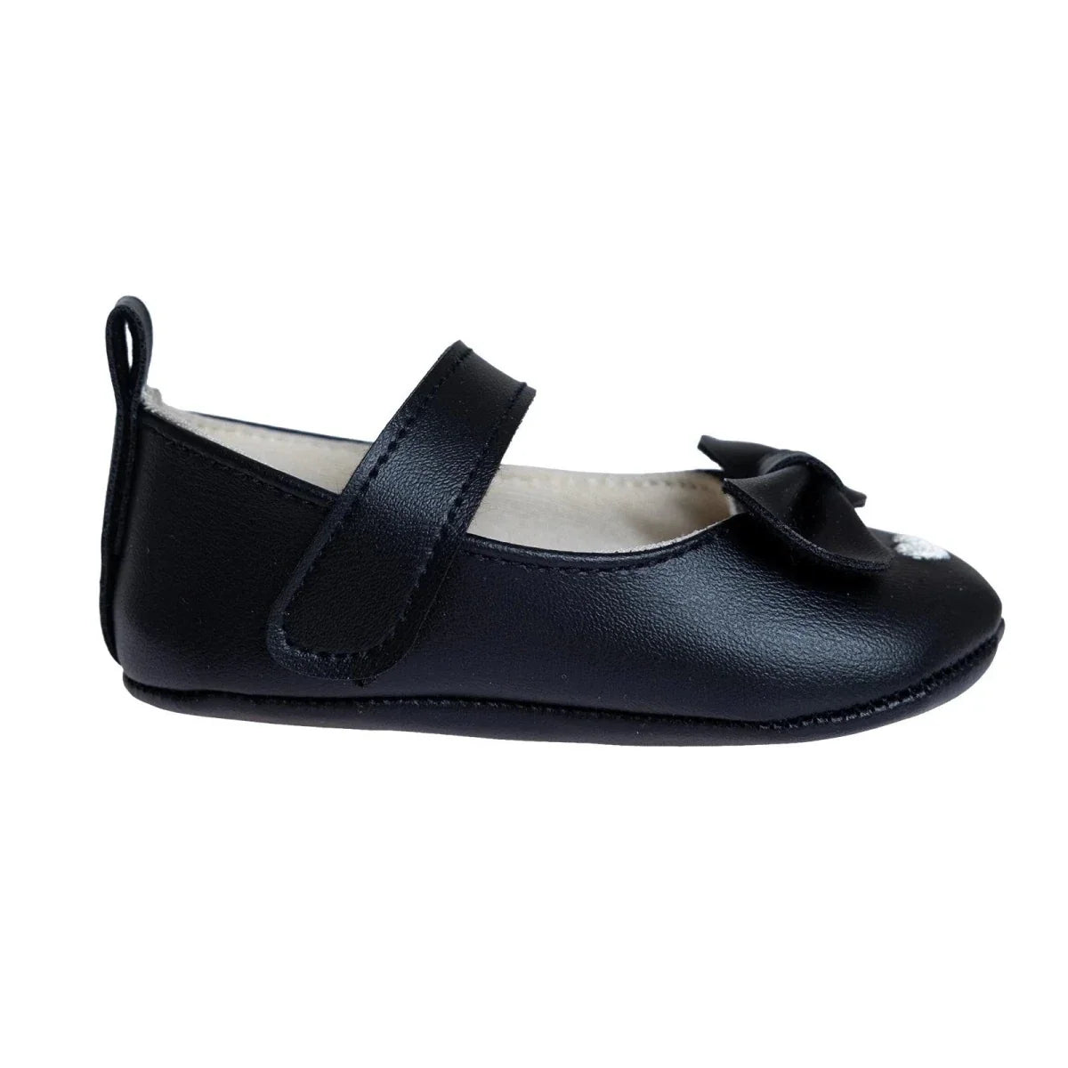 Papulin Touch-Fastening Faux Leather Baby Ballerina Shoes (UK 2 to 3.5) - Black