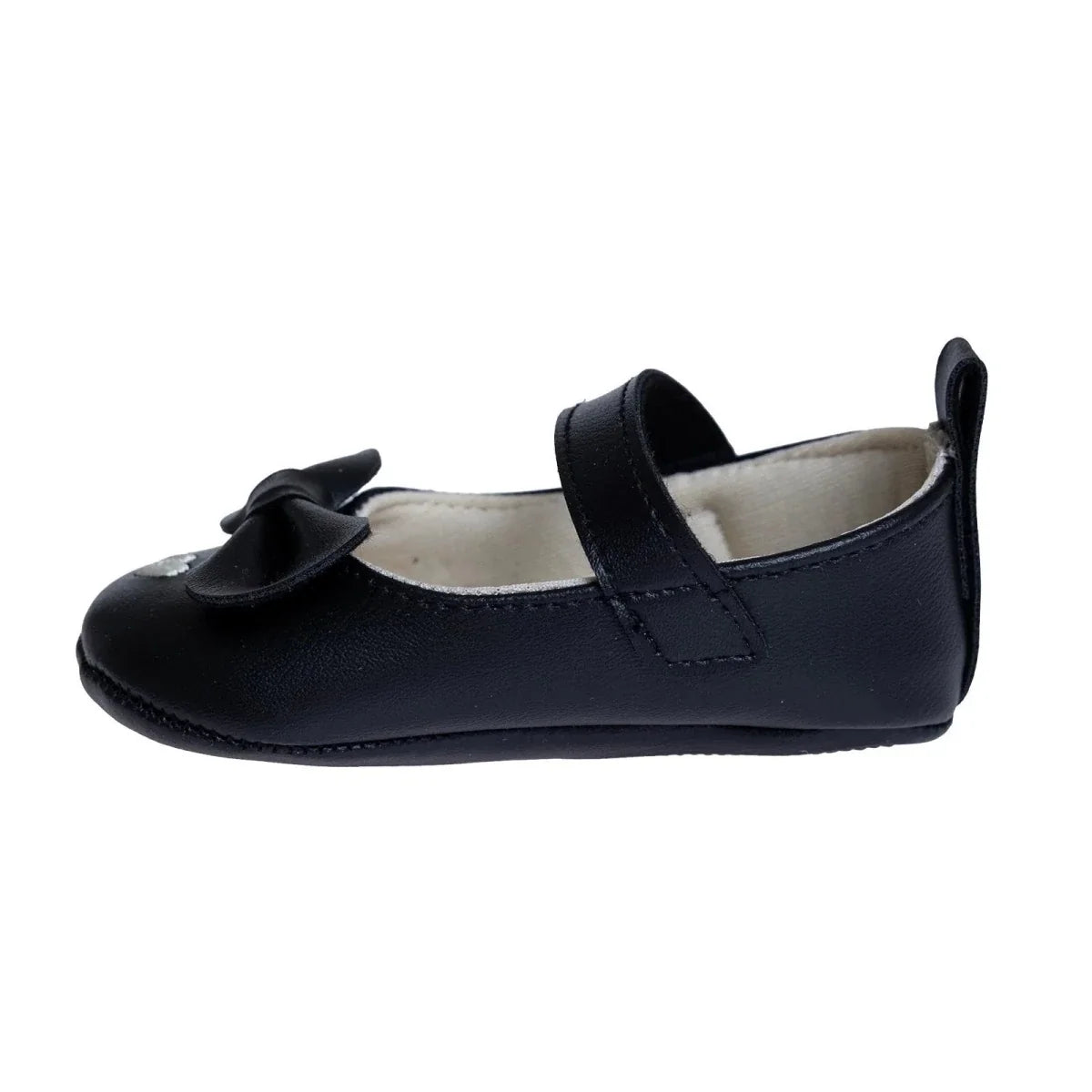Papulin Touch-Fastening Faux Leather Baby Ballerina Shoes (UK 2 to 3.5) - Black