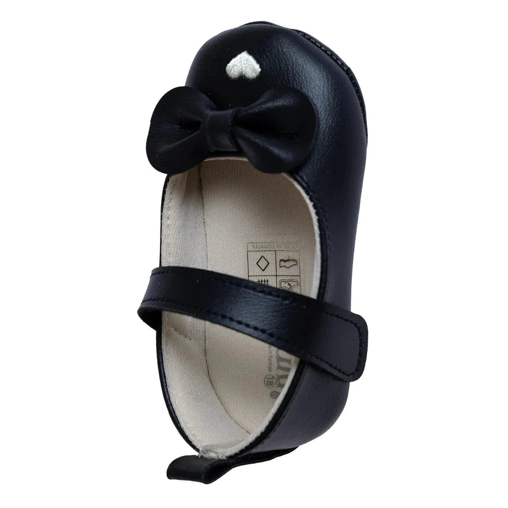 Papulin Touch-Fastening Faux Leather Baby Ballerina Shoes (UK 2 to 3.5) - Black