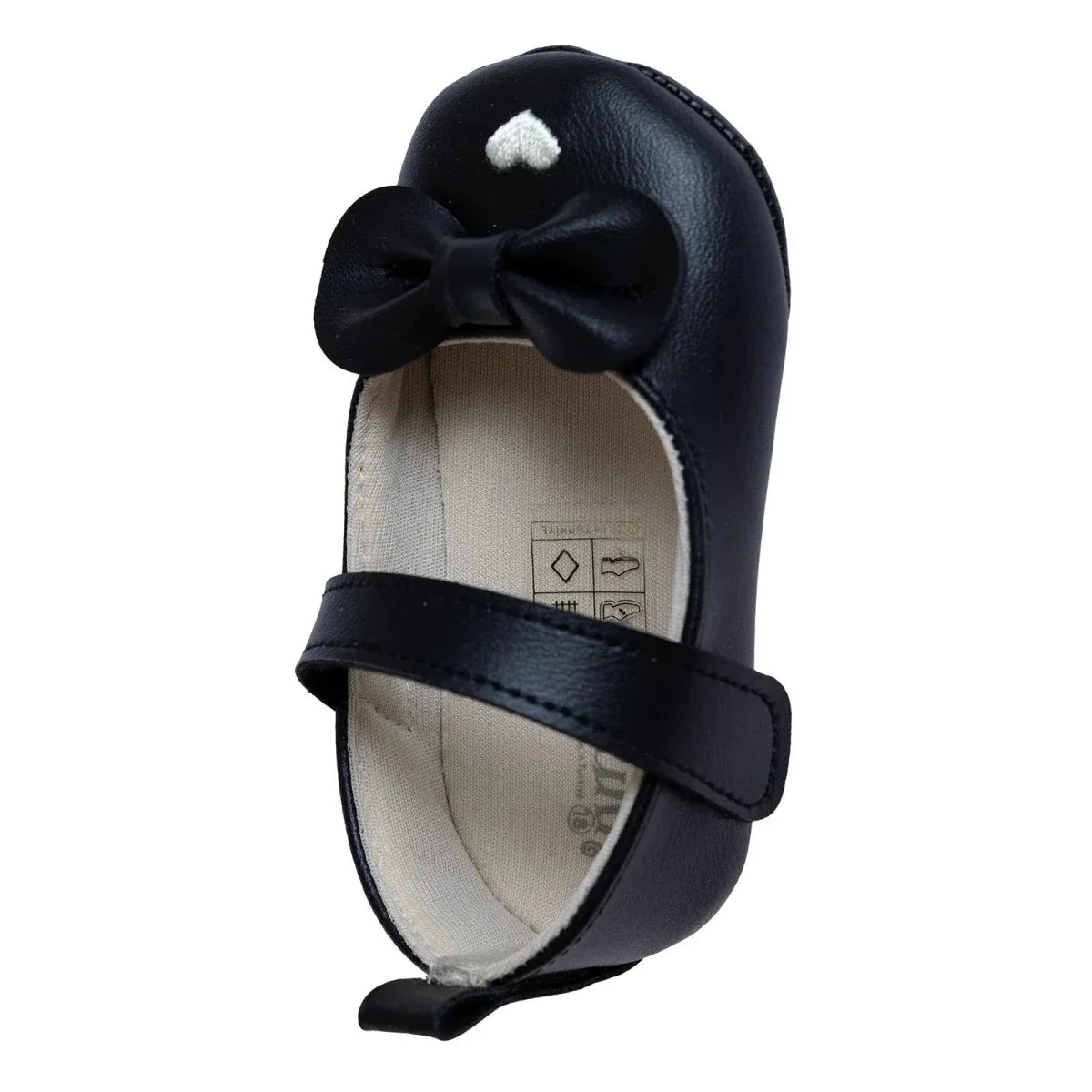 Papulin Touch-Fastening Faux Leather Baby Ballerina Shoes (UK 2 to 3.5) - Black