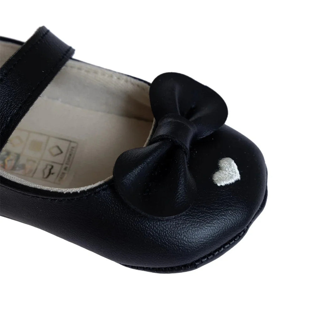 Papulin Touch-Fastening Faux Leather Baby Ballerina Shoes (UK 2 to 3.5) - Black