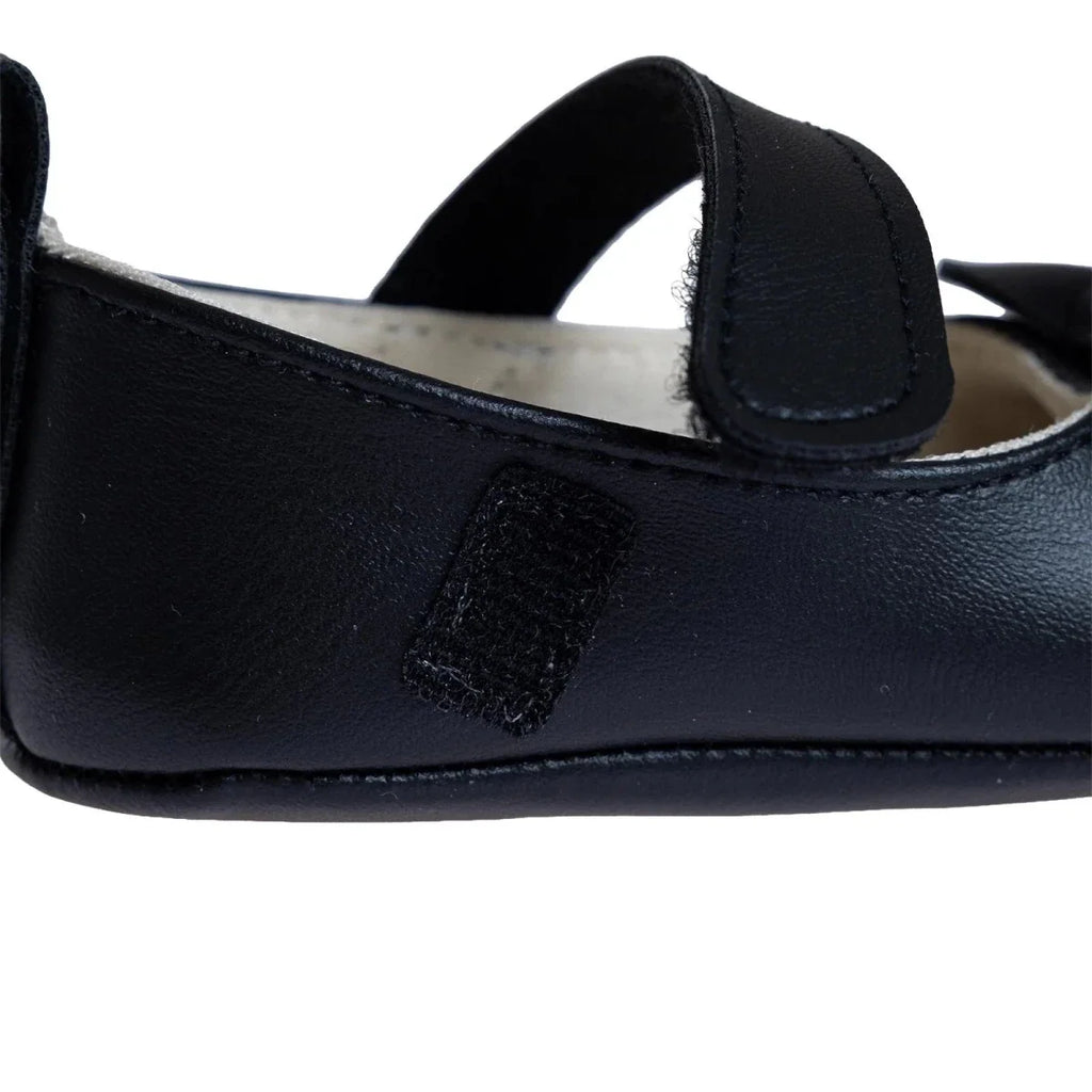 Papulin Touch-Fastening Faux Leather Baby Ballerina Shoes (UK 2 to 3.5) - Black