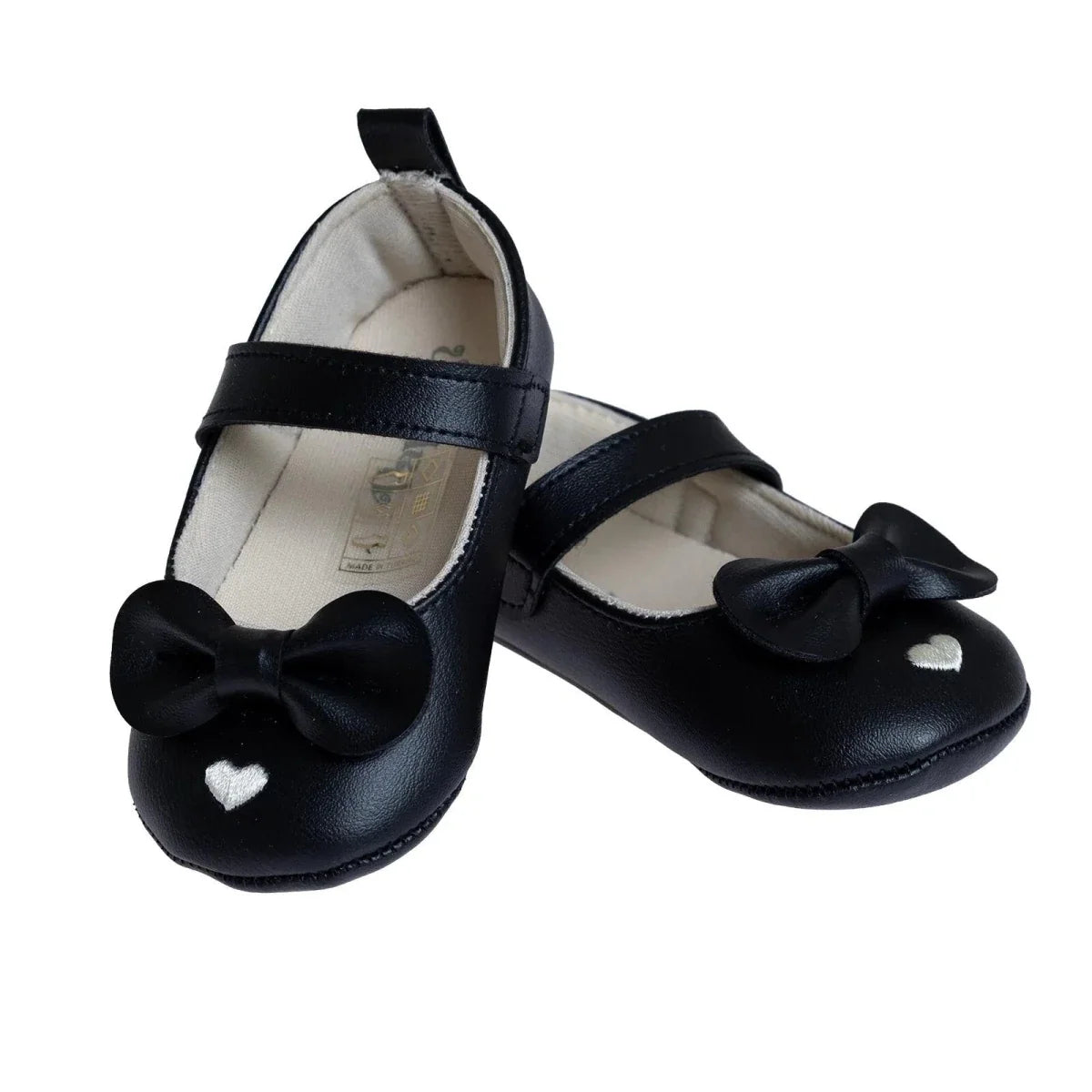 Papulin Touch-Fastening Faux Leather Baby Ballerina Shoes (UK 2 to 3.5) - Black