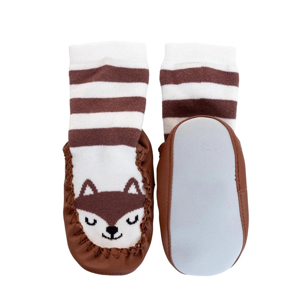 HelloBaby Wolf Print Slipper Baby Socks - Brown