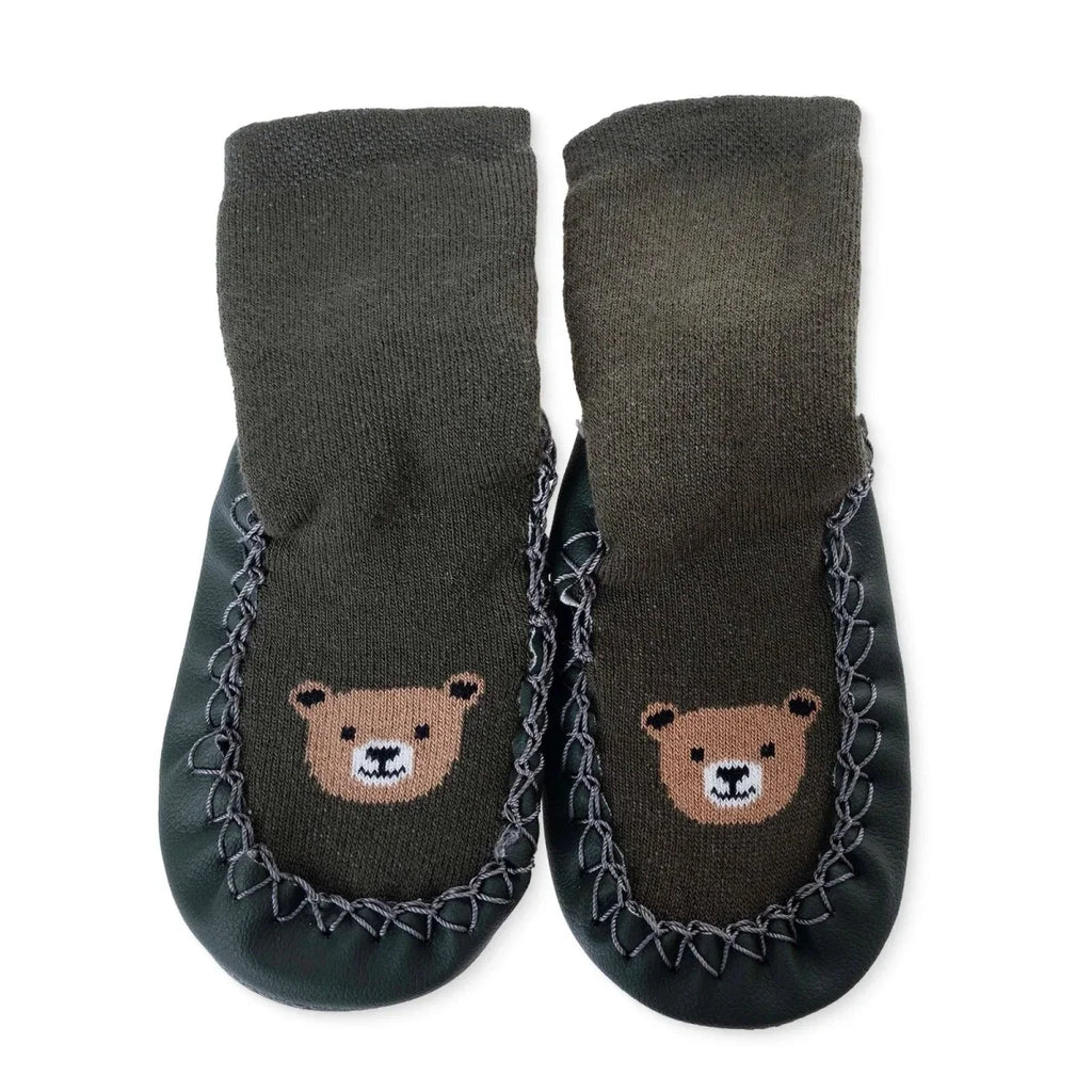 HelloBaby Bear Print Slipper Baby Socks (UK 2 to 7) - Green Printed