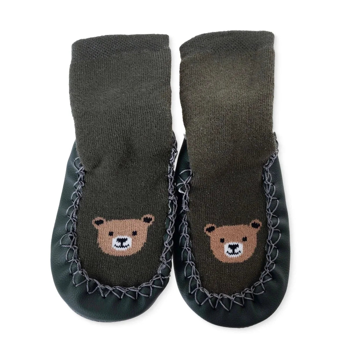 HelloBaby Bear Print Slipper Baby Socks (UK 2 to 7) - Green Printed