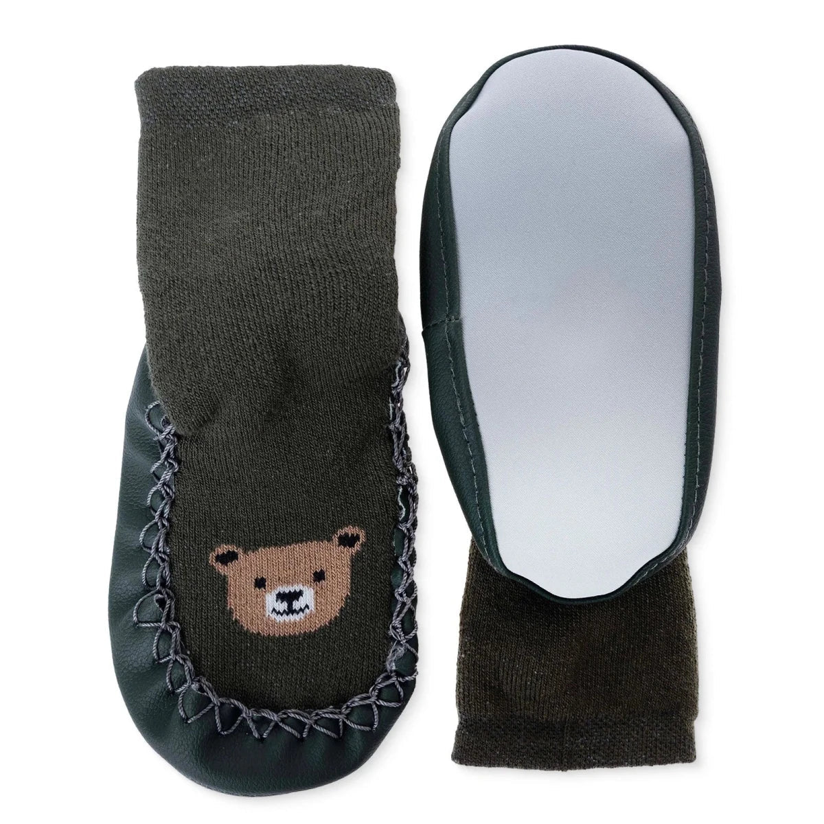 HelloBaby Bear Print Slipper Baby Socks (UK 2 to 7) - Green Printed