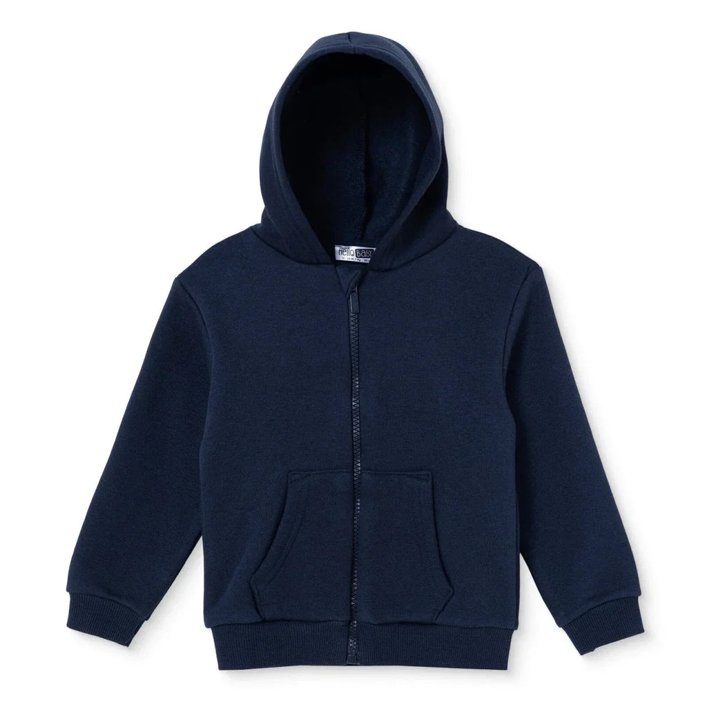 HelloBaby Brushed Back Zip-Through Baby Hoodie with Pockets (6-9 Months to 2-3 Years) - Navy Blue