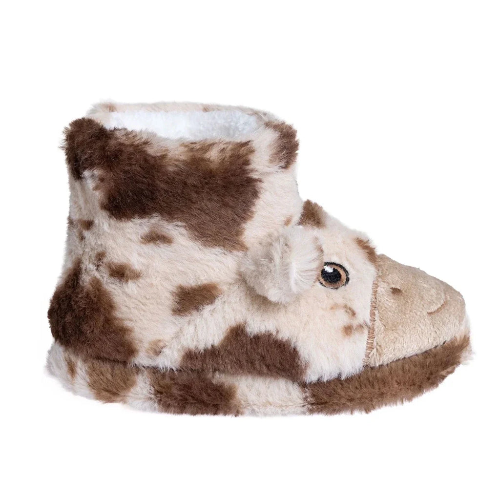 HelloBaby Cow Embroidered Soft Fleece Baby Slippers (UK 5 to 8.5) - Ecru