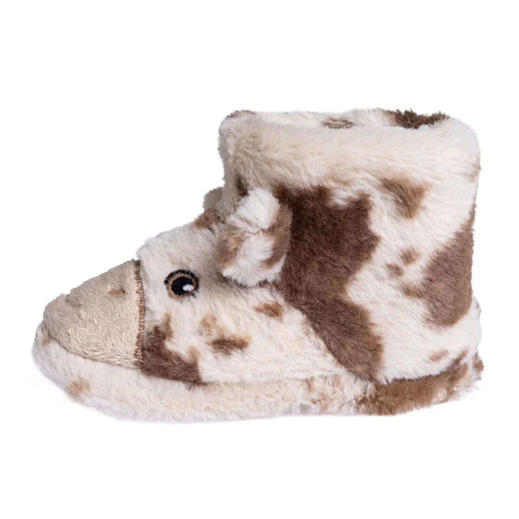 HelloBaby Cow Embroidered Soft Fleece Baby Slippers (UK 5 to 8.5) - Ecru