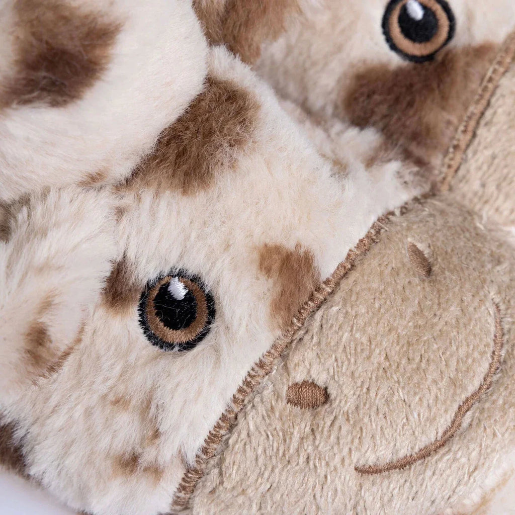 HelloBaby Cow Embroidered Soft Fleece Baby Slippers (UK 5 to 8.5) - Ecru