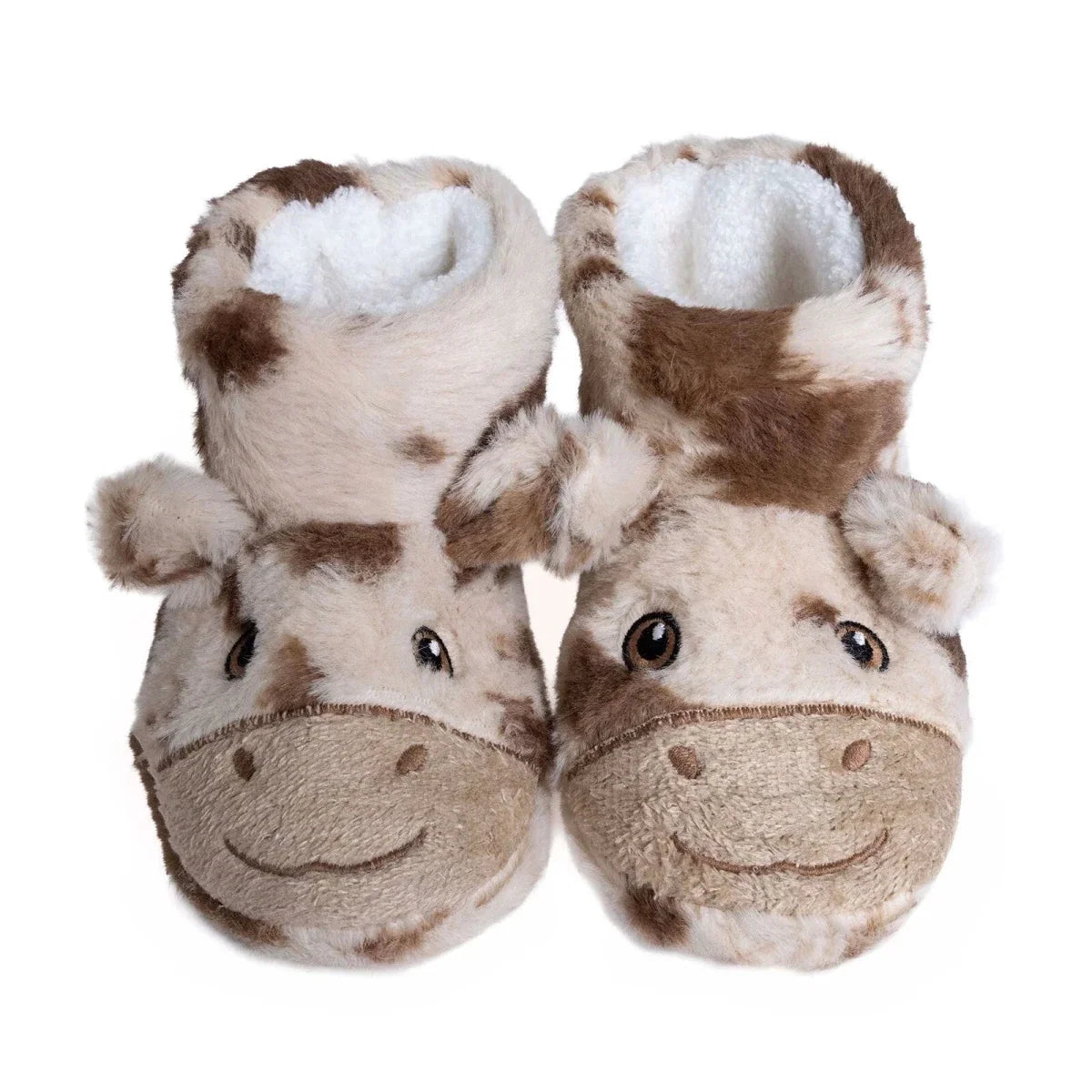 HelloBaby Cow Embroidered Soft Fleece Baby Slippers (UK 5 to 8.5) - Ecru
