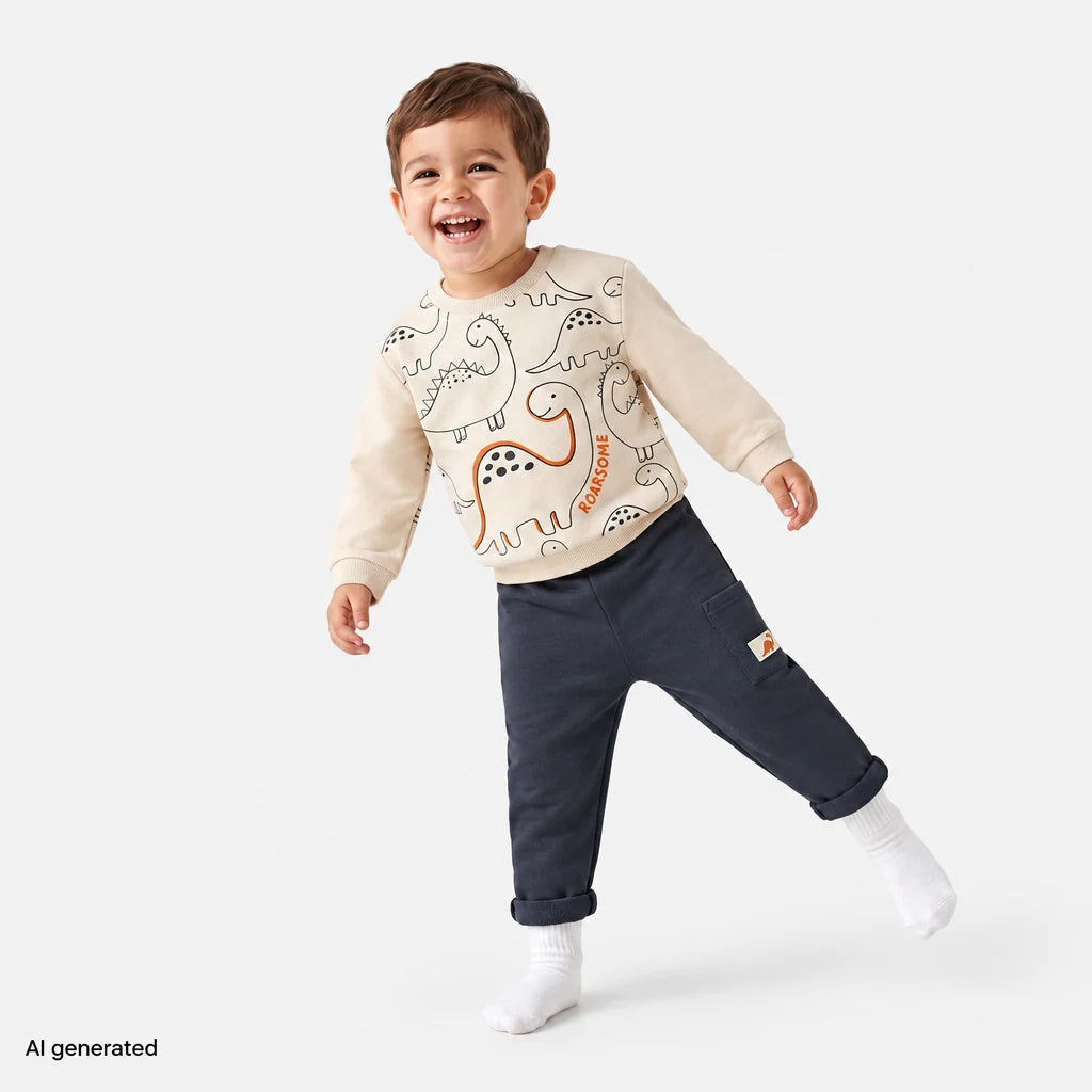HelloBaby Dinosaur Print Jacquard Baby Sweatshirt & Joggers Set (6-9 Months to 4-5 Years)
