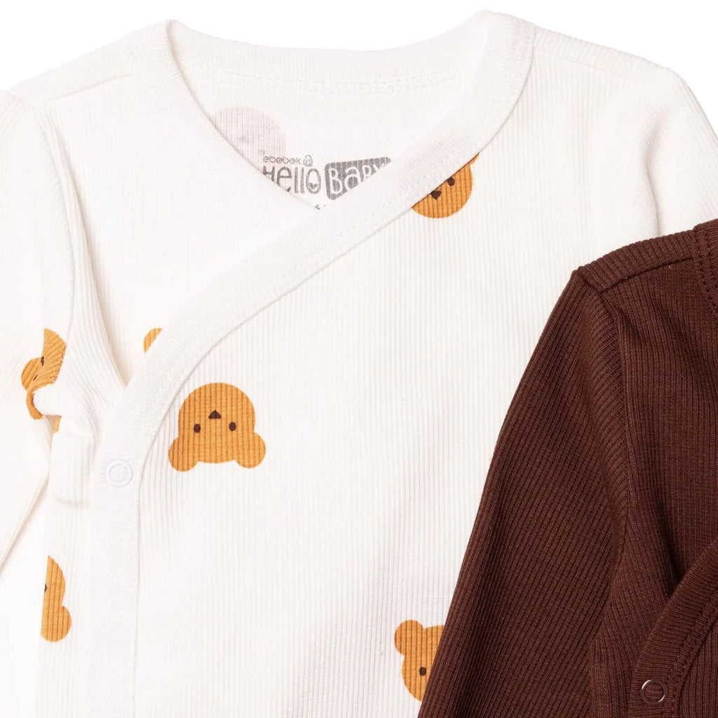 HelloBaby 2 Pack Animal Print Long Sleeve Ribbed Baby Bodysuits (Newborn to 6-9 Months)