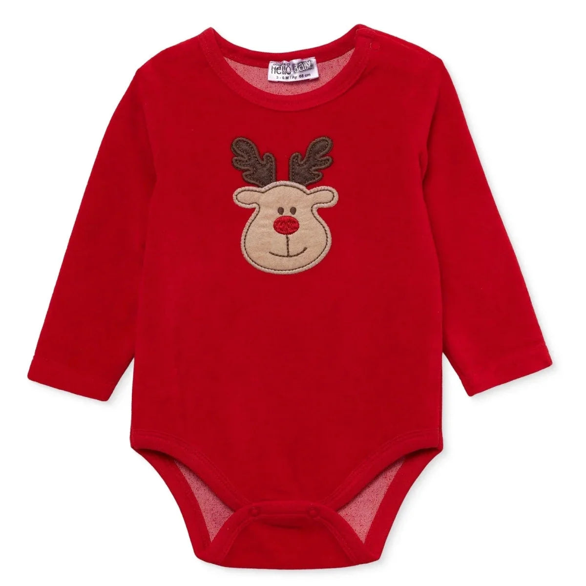 HelloBaby Reindeer Long Sleeve Velour Baby Bodysuit (1-3 Months to 2-3 Years) - Red