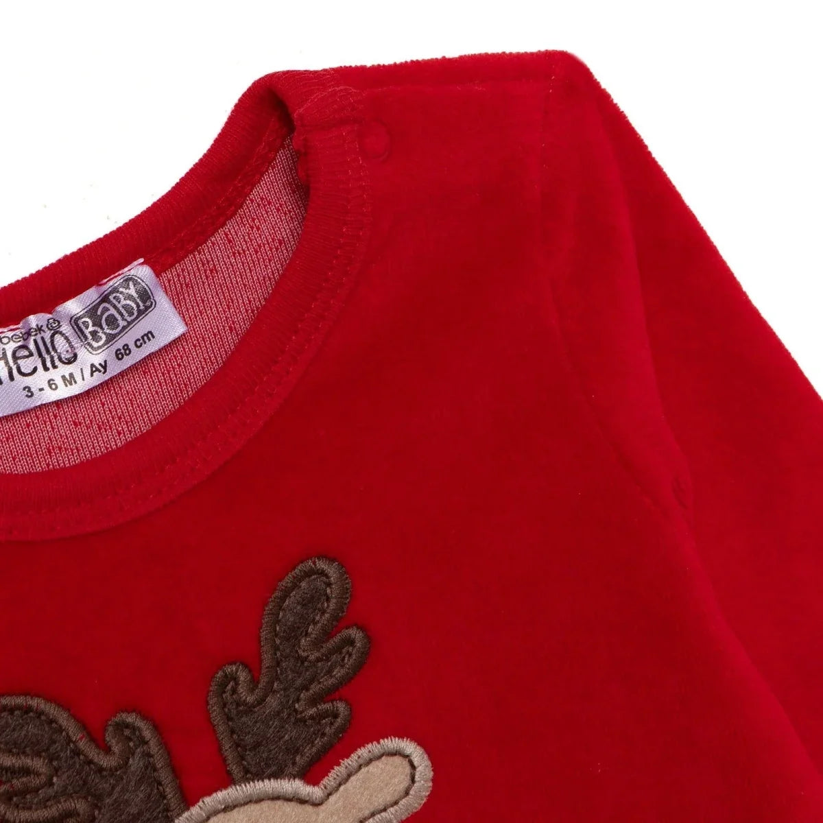 HelloBaby Reindeer Long Sleeve Velour Baby Bodysuit (1-3 Months to 2-3 Years) - Red