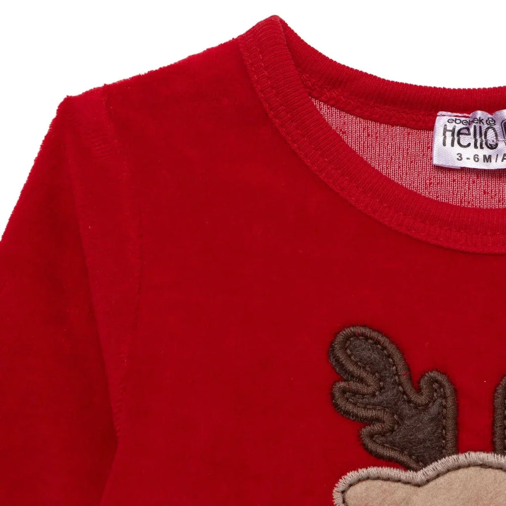 HelloBaby Reindeer Long Sleeve Velour Baby Bodysuit (1-3 Months to 2-3 Years) - Red