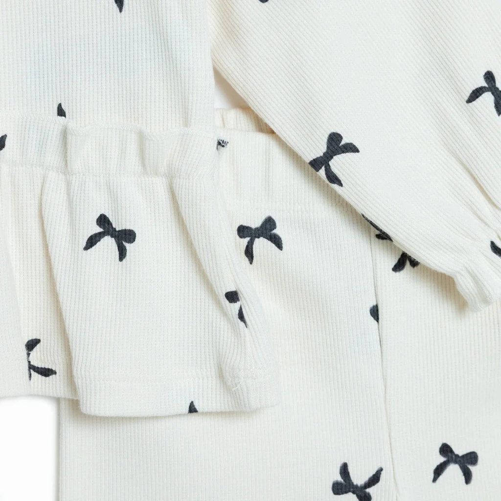 HelloBaby Bow Print Long Sleeve Ribbed Baby Top & Leggings Set (3-6 Months to 4-5 Years)