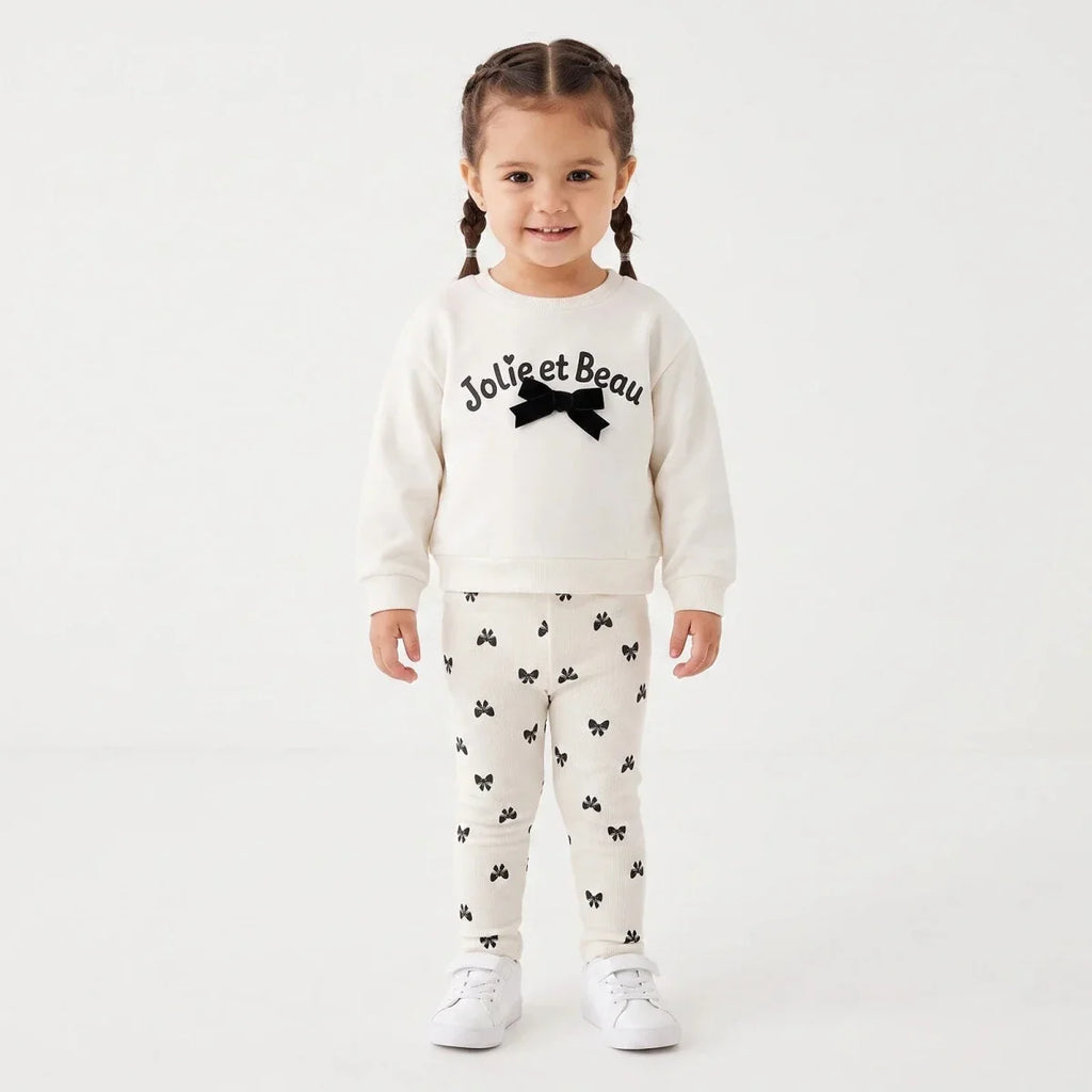 HelloBaby Bow Print Baby Sweatshirt & Leggings Set (3-6 Months to 4-5 Years)