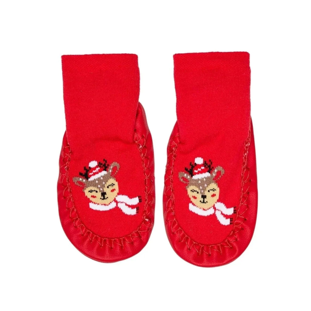 HelloBaby Reindeer Print Slipper Baby Socks (UK 6.5-7) - Red