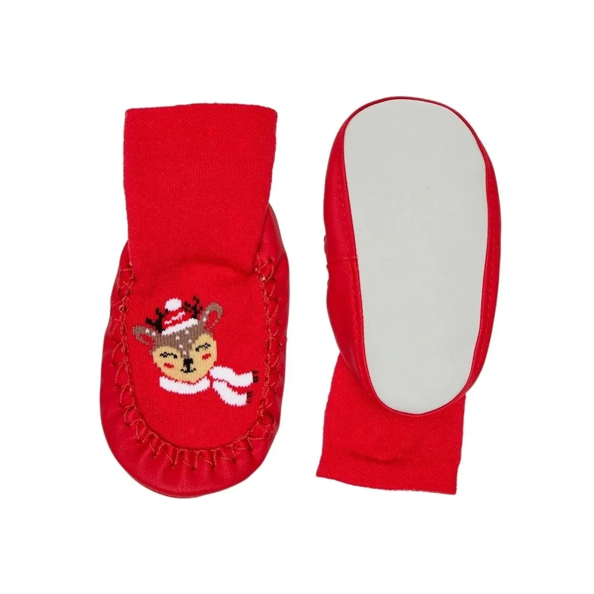 HelloBaby Reindeer Print Slipper Baby Socks (UK 6.5-7) - Red