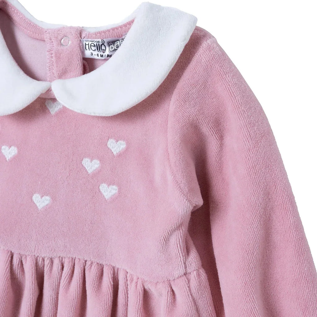 HelloBaby Star Print Long Sleeve Velour Baby Dress (1-3 Months to 12 Months)