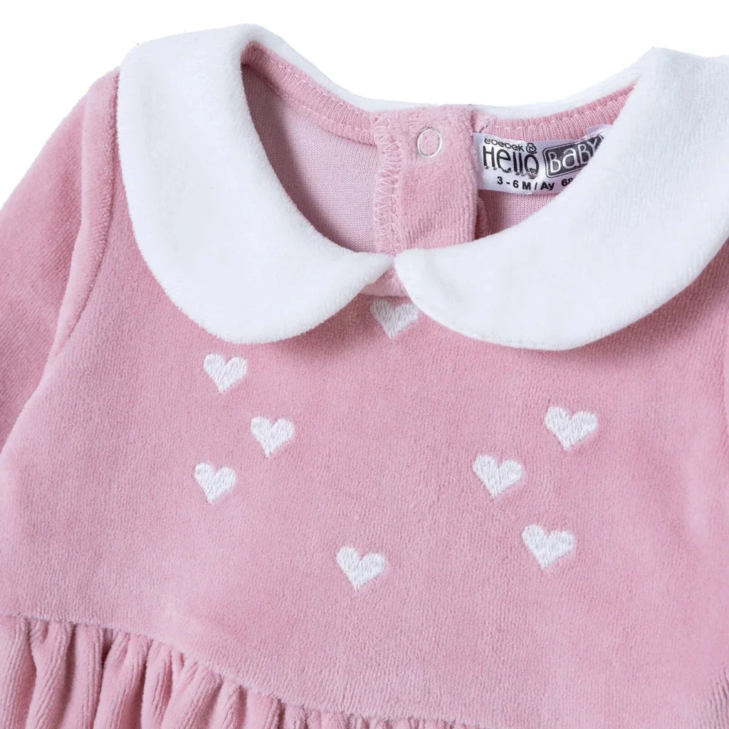 HelloBaby Star Print Long Sleeve Velour Baby Dress (1-3 Months to 12 Months)