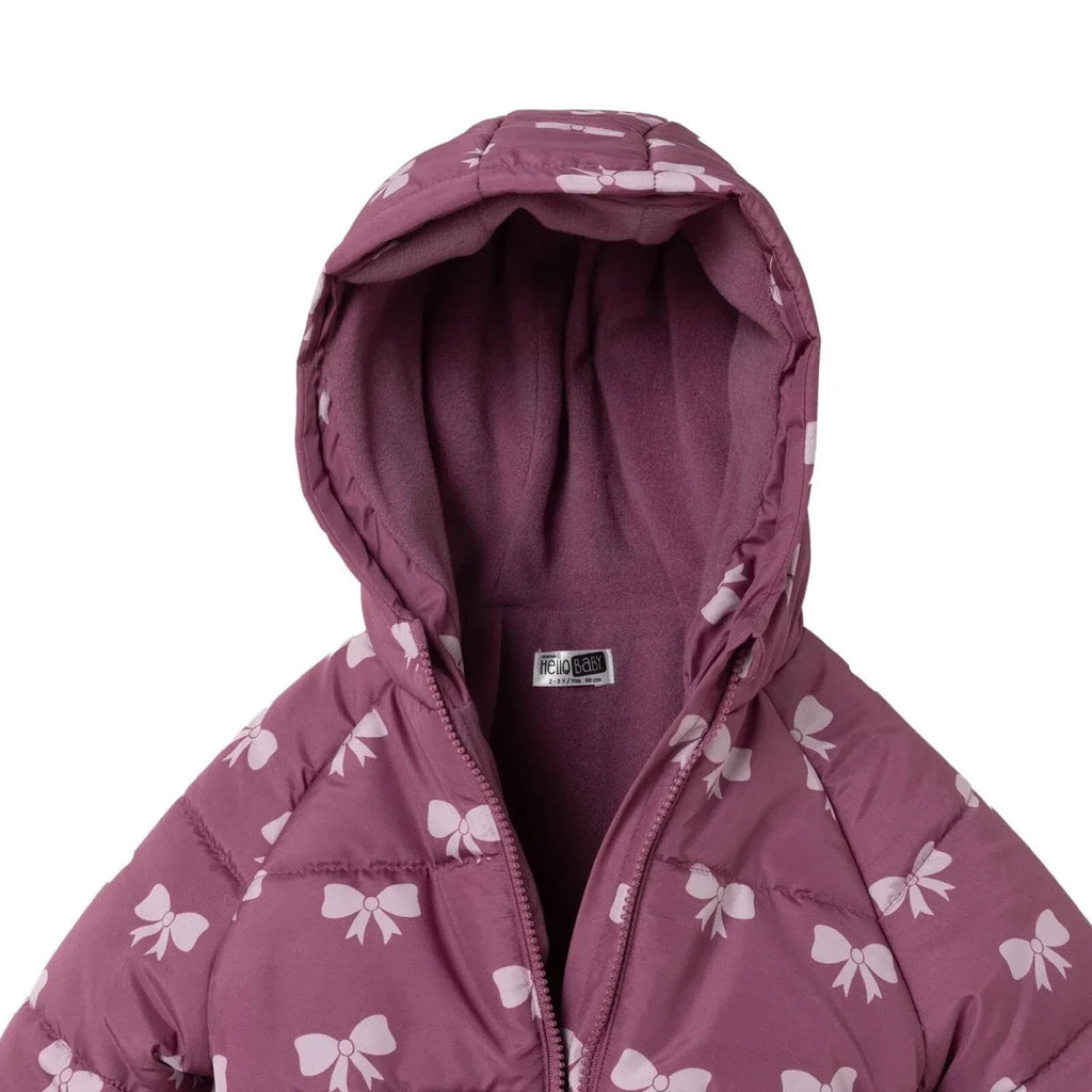 HelloBaby Hooded Bow Print Fleece Baby Jacket (9-12 Months to 4-5 Years) - Pink Printed
