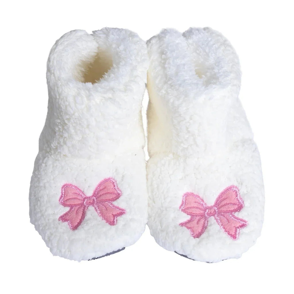 HelloBaby Bow Embroidered Soft Fleece Baby Slippers (UK 5 to 8.5) - White