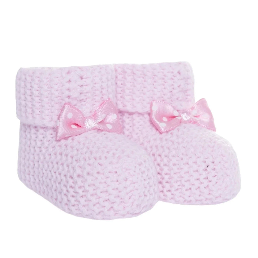 Kitti Bow Detail Knitted Baby Booties (One Size) - Light Pink