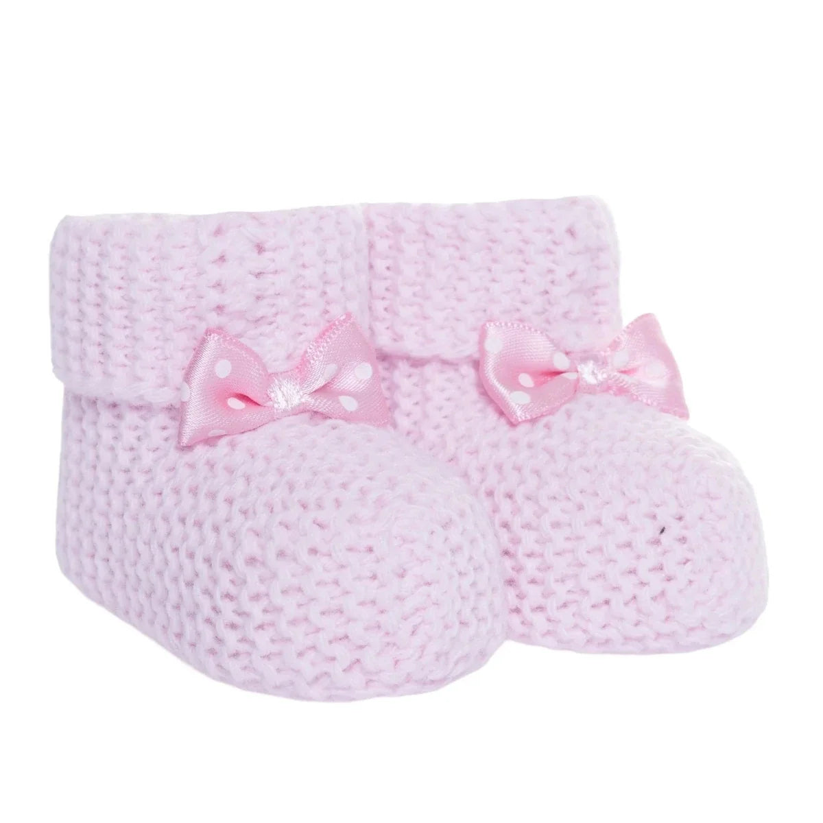 Kitti Bow Detail Knitted Baby Booties (One Size) - Light Pink