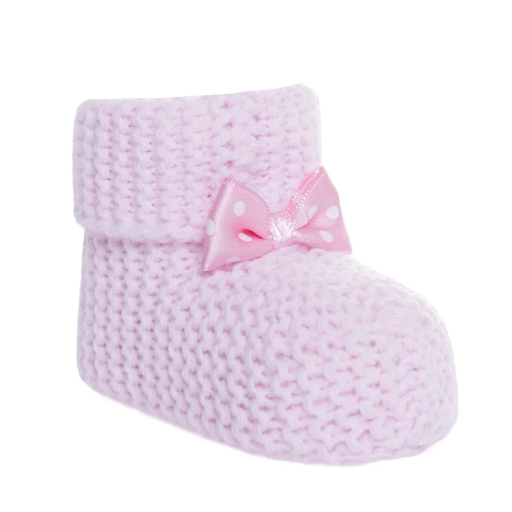 Kitti Bow Detail Knitted Baby Booties (One Size) - Light Pink