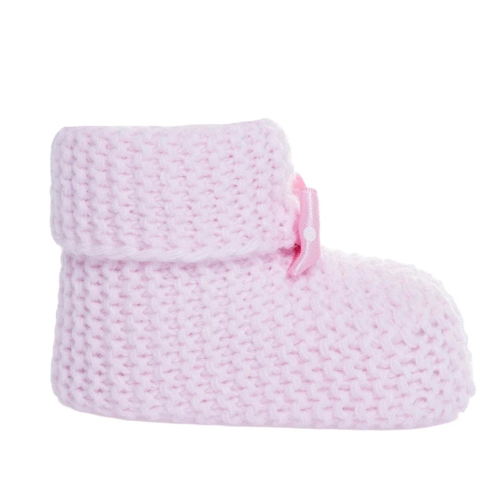 Kitti Bow Detail Knitted Baby Booties (One Size) - Light Pink