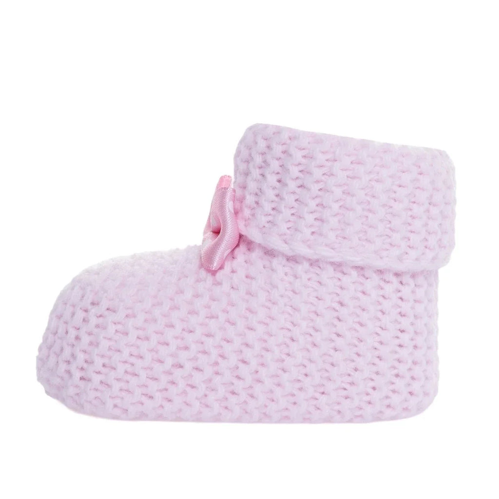 Kitti Bow Detail Knitted Baby Booties (One Size) - Light Pink