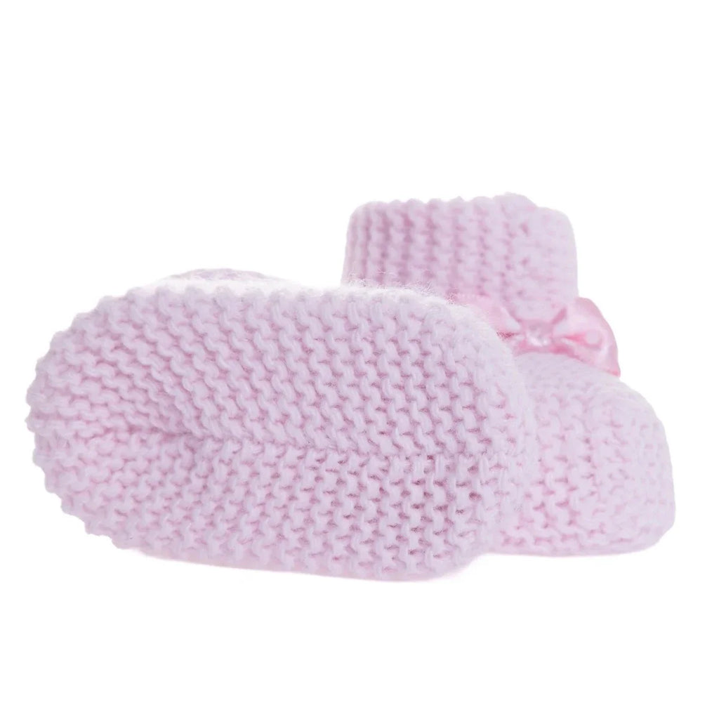 Kitti Bow Detail Knitted Baby Booties (One Size) - Light Pink