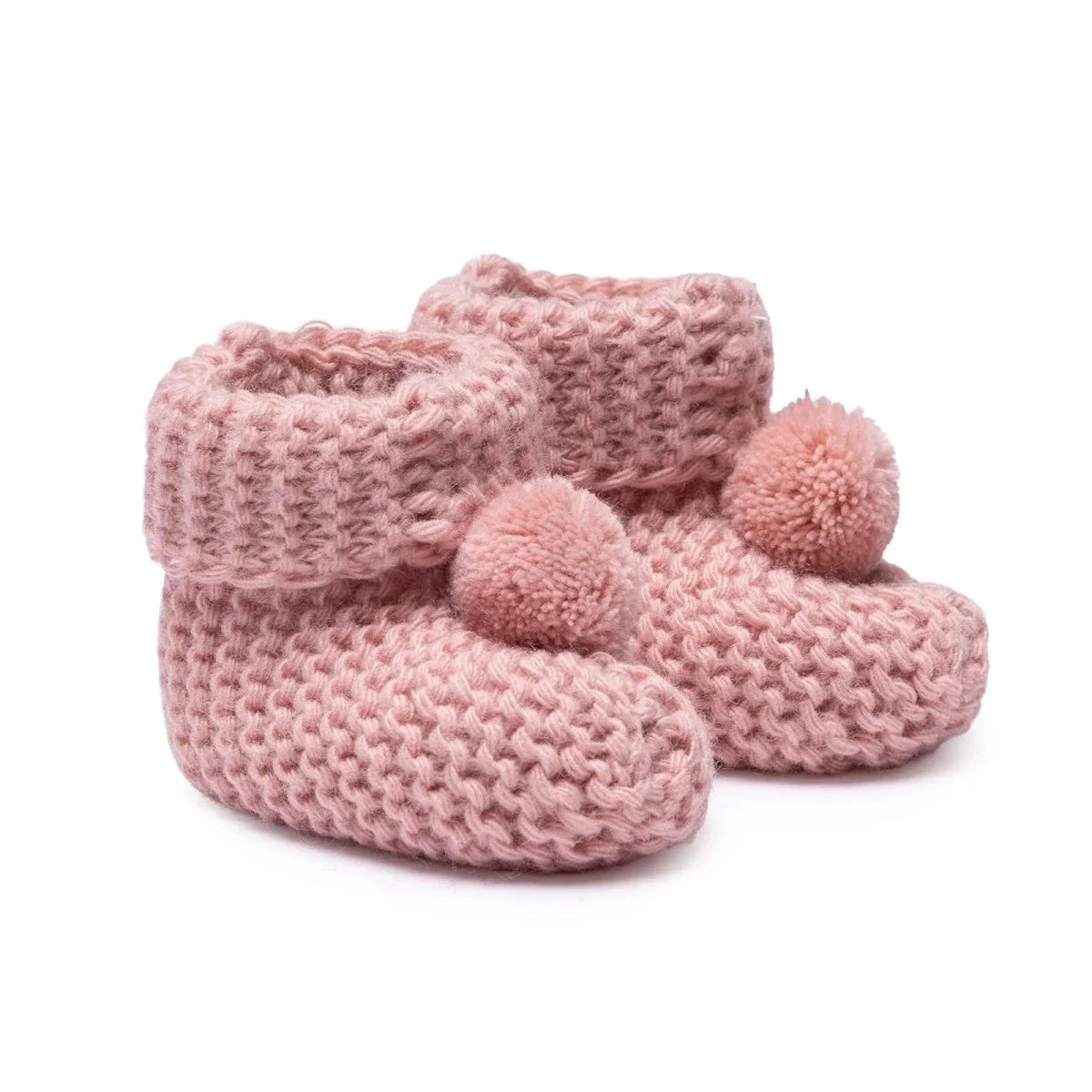 HelloBaby Pom Pom Cotton Knit Baby Booties (One Size) - Light Rose