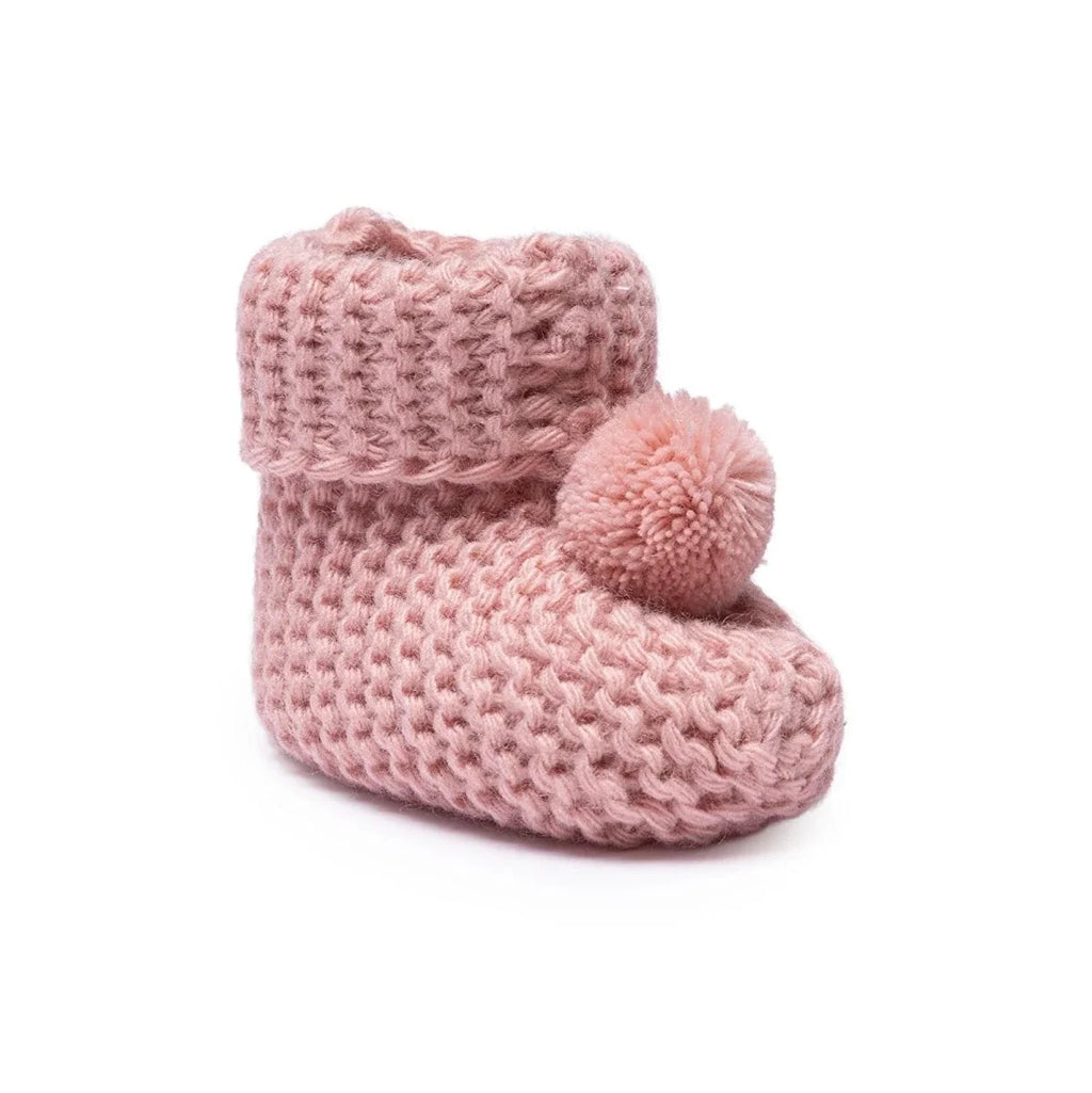 HelloBaby Pom Pom Cotton Knit Baby Booties (One Size) - Light Rose