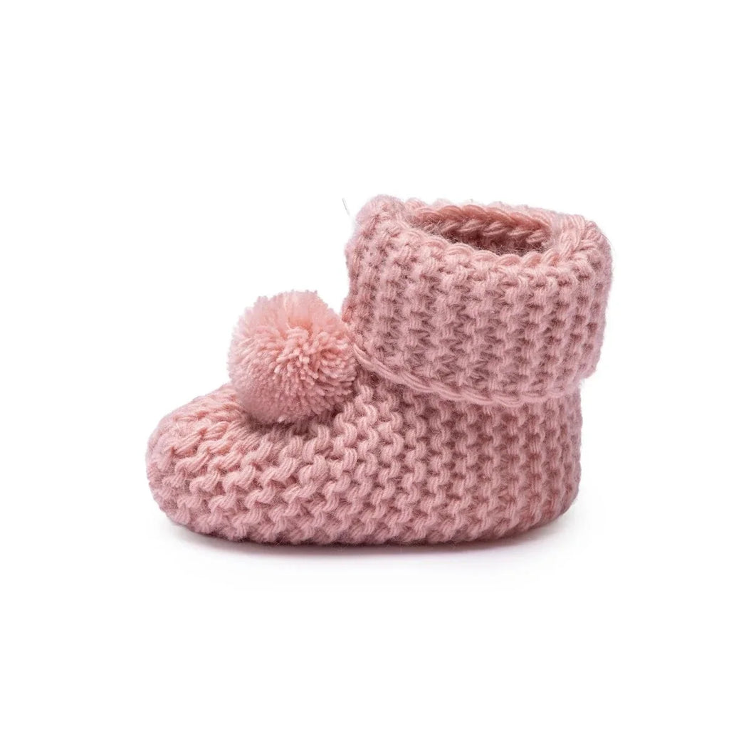 HelloBaby Pom Pom Cotton Knit Baby Booties (One Size) - Light Rose