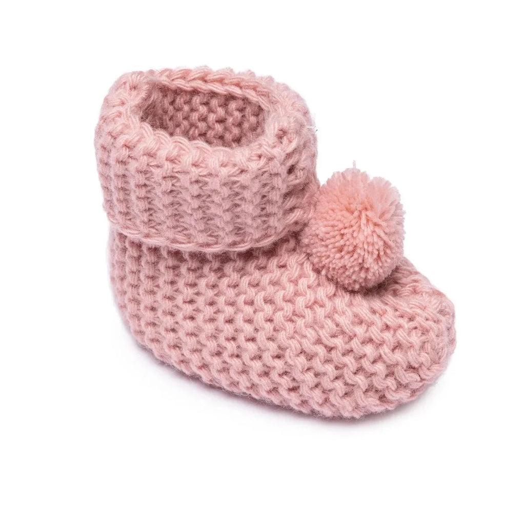 HelloBaby Pom Pom Cotton Knit Baby Booties (One Size) - Light Rose