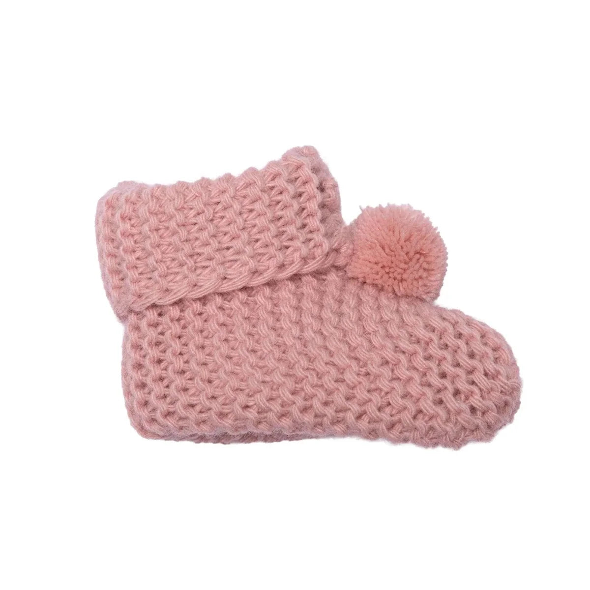 HelloBaby Pom Pom Cotton Knit Baby Booties (One Size) - Light Rose