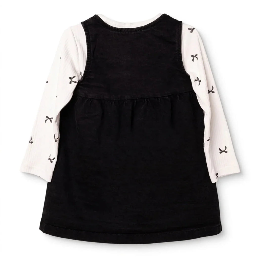 HelloBaby Bow Print Denim Dungarees & Long Sleeve T-Shirt Set (6-9 Months to 4-5 Years)