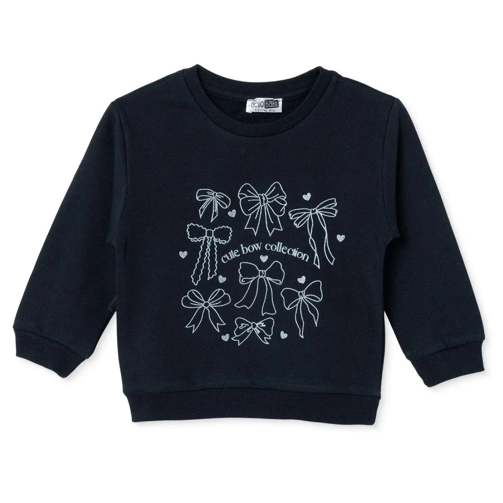 HelloBaby Bow Print Brushed Baby Sweatshirt (3-6 Months to 2-3 Years) - Black